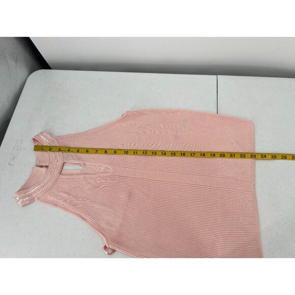 WHBM Medium Pink Ribbed Halter Top Sleeveless Keyhole Mock Neck Sweater Shell - Picture 8 of 11